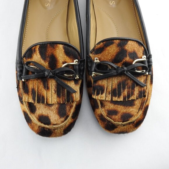 Talbots Everson Tasseled Leopard Print Leather Driving Moccasins Sz 5 Animal Fla - Picture 3 of 14